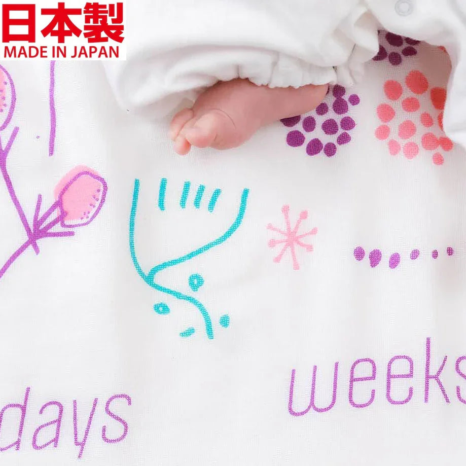帶有「日、週、月」數字設計之月齡布,適合成長紀錄拍照。