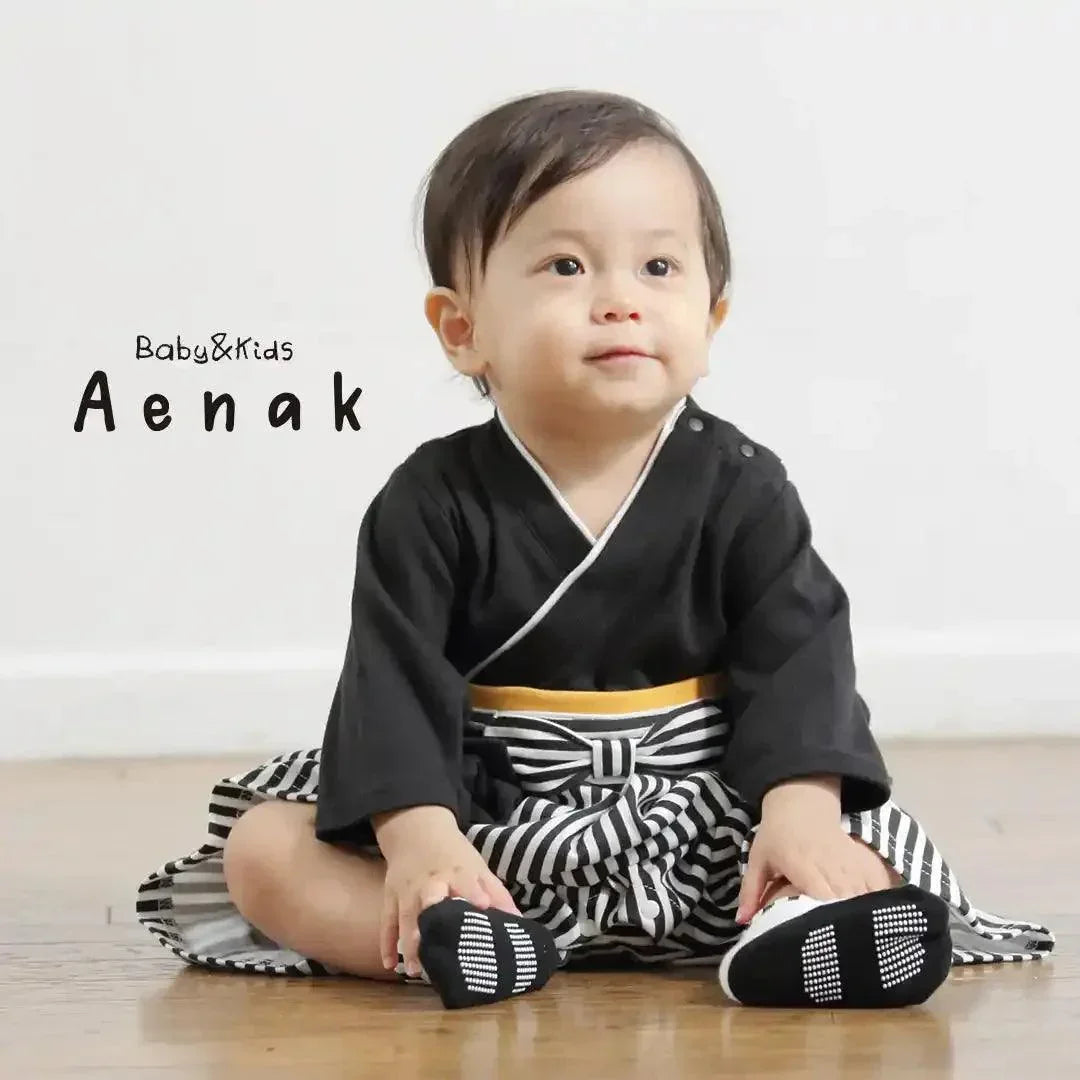 [現貨] 日本直送 Aenak 男童裝 黑色無徽章日本和服嬰兒連身衣 (70cm) - BB Dressup
