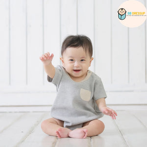 [現貨] 日本直送 Aenak 嬰兒威化格紋淺灰色包屁衣/連身衣 (70-80cm) - BB Dressup