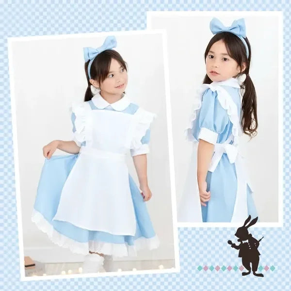 [現貨] 日本直送 Brightlele 女童粉藍萬聖節愛麗絲女僕圍裙套裝 (110cm) - BB Dressup