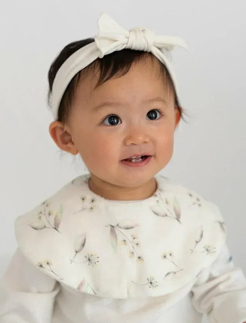 [現貨] 日本製 Lien De Famille黃色小花圓形嬰兒口水肩/圍兜 - BB Dressup