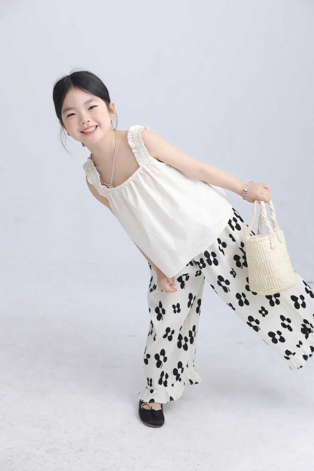 [現貨] 日本直送 Migaro 女童全棉白色荷葉吊帶背心 (100-110cm) - BB Dressup