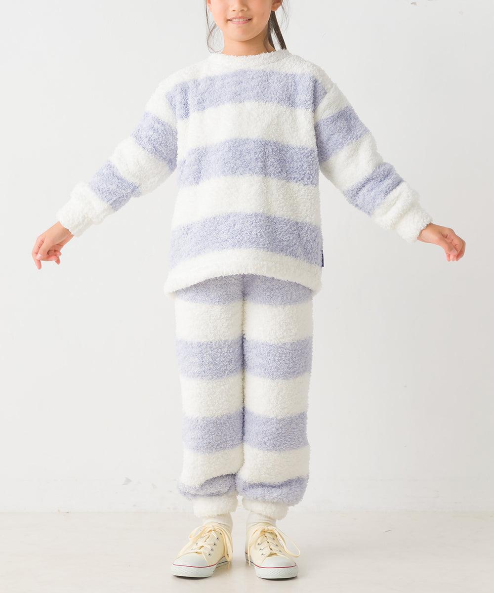 [現貨] 日本直送 OMNES 童裝粉藍白橫間毛毛長袖家居服上衣 (100-130cm) - BB Dressup