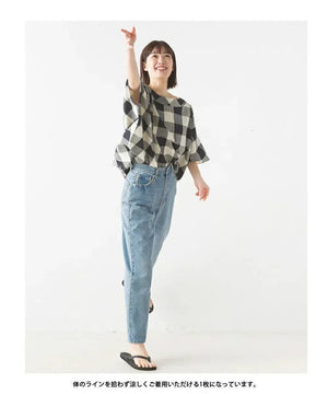[現貨] 日本直送 OMNES 成人棉質黑白格蝙蝠袖上衣 - BB Dressup