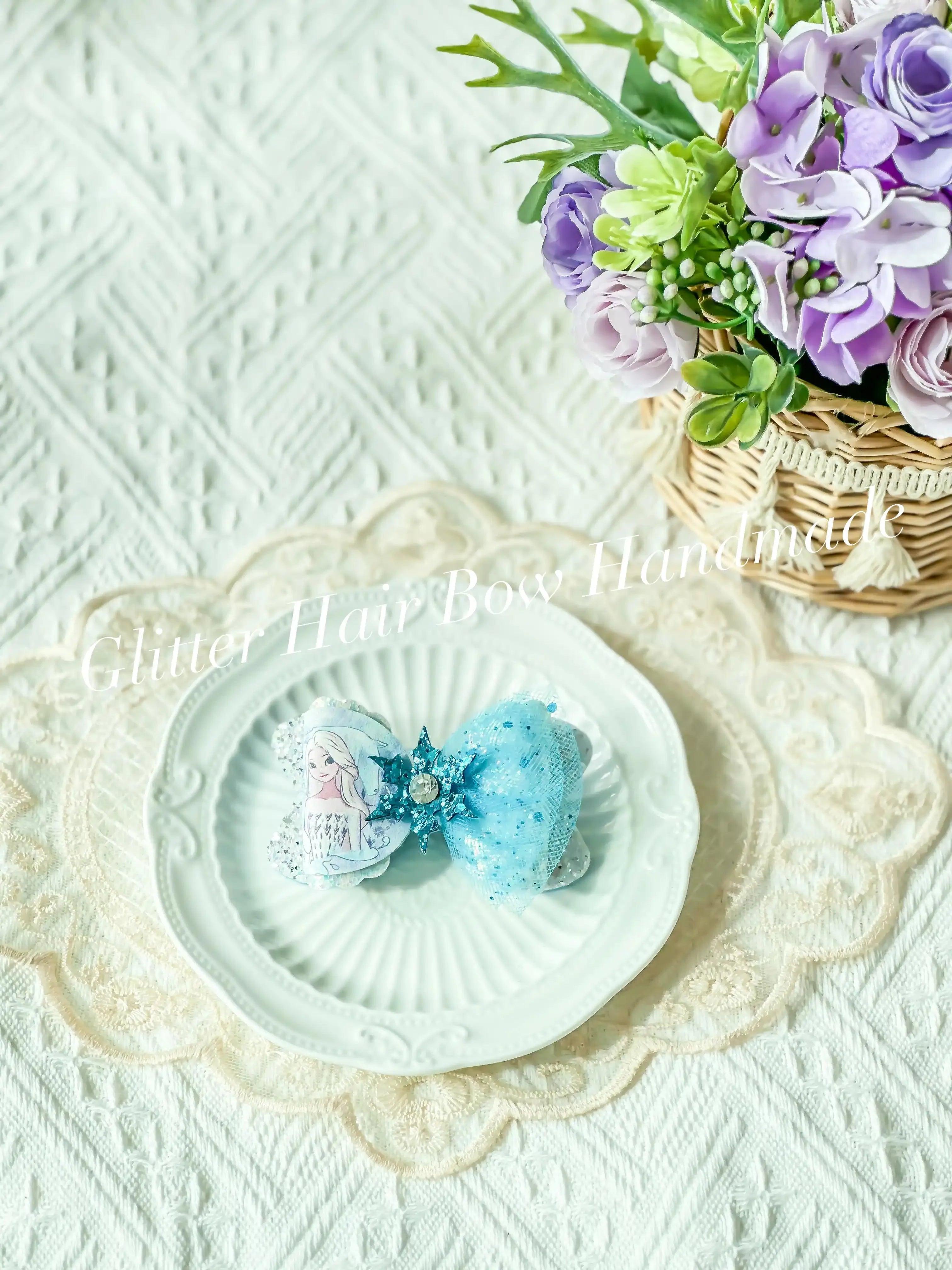 [預購] 香港製造Glitter Hair Bow Elsa愛莎公主頭飾 - BB Dressup