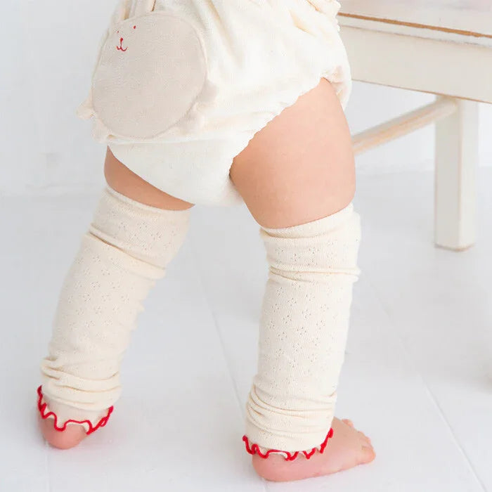 [現貨] 日本製 POMPKINS 白色有機棉透花紋嬰兒腳套 - BB Dressup