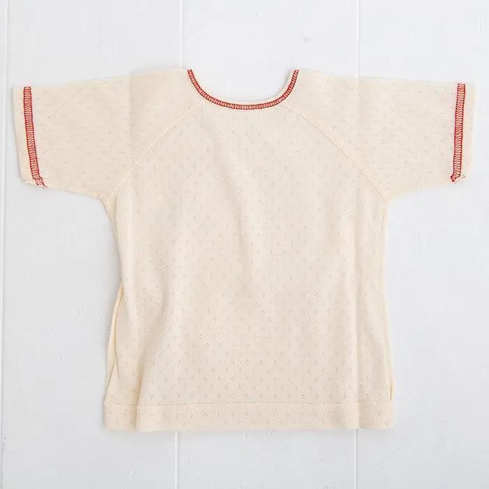 [現貨] 日本製 POMPKINS有機棉紅色車線初生嬰兒短袖內衣 - BB Dressup