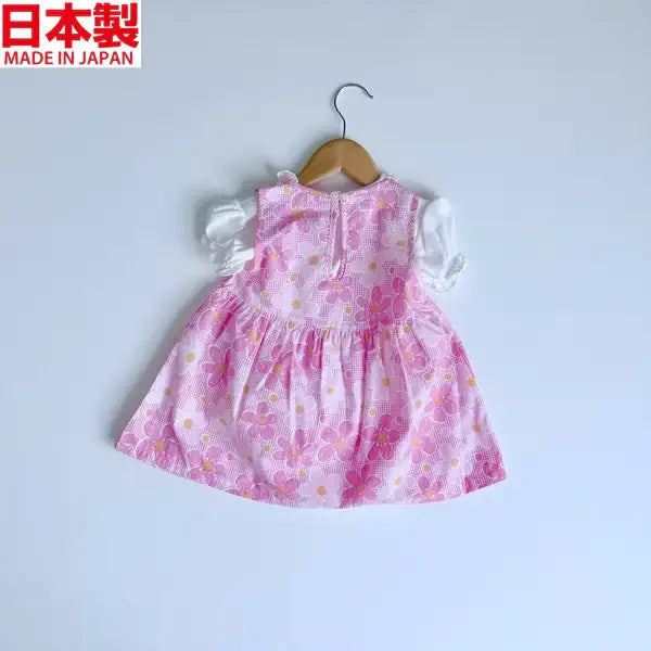 [現貨] 日本製Three Arrorw粉紅色花花純棉T恤連身裙洋裝 - BB Dressup