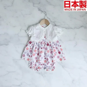 [現貨] 日本製Three Arrow白色純棉上衣束腰外套波點燈籠褲 (三件裝) - BB Dressup