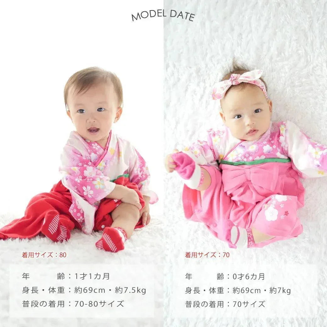 [現貨] 日本直送 Aenak 女童裝紅色櫻花日本和服連身衣 (80-90cm) - BB Dressup
