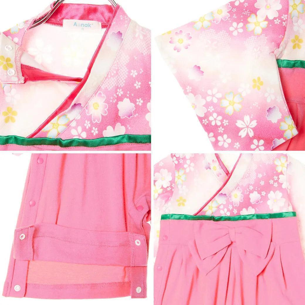 [現貨] 日本直送 Aenak 女童裝粉紅色櫻花日本和服連身衣 (90cm) - BB Dressup
