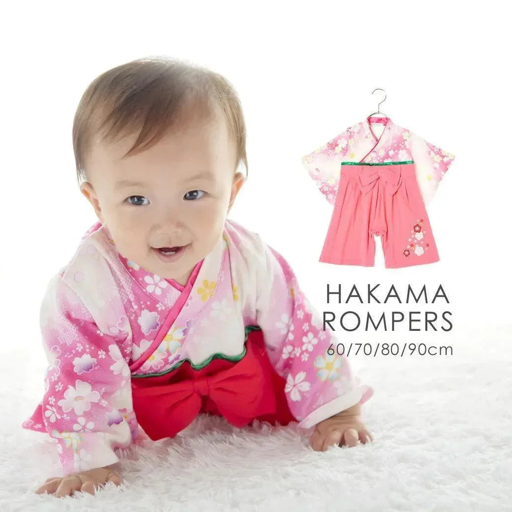 [現貨] 日本直送 Aenak 女童裝紅色櫻花日本和服連身衣 (80-90cm) - BB Dressup