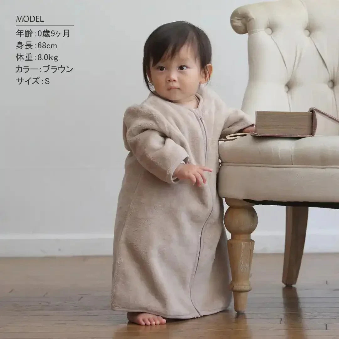 [現貨] 日本直送Aenak 初生嬰兒長袖保暖睡衣/居家服 (白色/淺啡/粉紅/灰色) 50-70cm - BB Dressup
