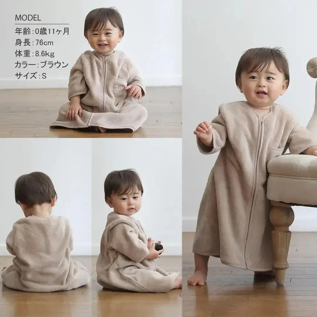 [現貨] 日本直送Aenak 初生嬰兒長袖保暖睡衣/居家服 (白色/淺啡/粉紅/灰色) 50-70cm - BB Dressup
