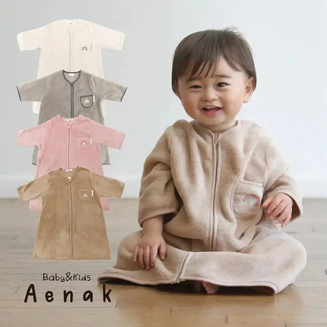 [現貨] 日本直送Aenak 初生嬰兒長袖保暖睡衣/居家服 (白色/淺啡/粉紅/灰色) 50-70cm - BB Dressup
