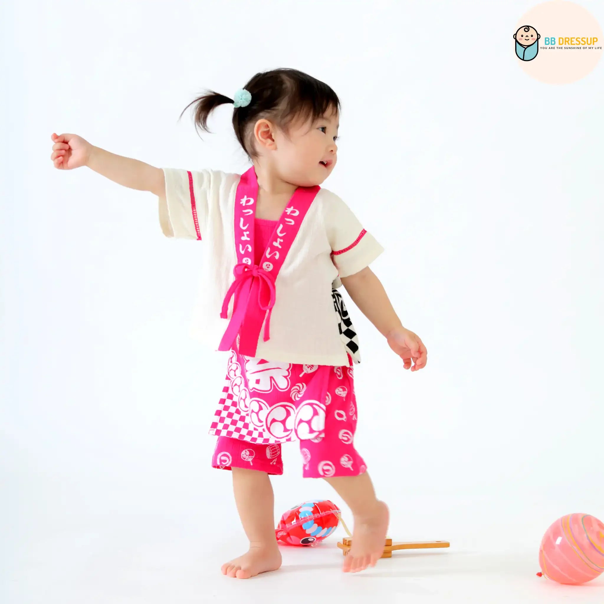 [現貨] 日本直送 Aenak 嬰兒粉紅色日本祭和服浴衣BB衫套裝 (80-95cm) - BB Dressup