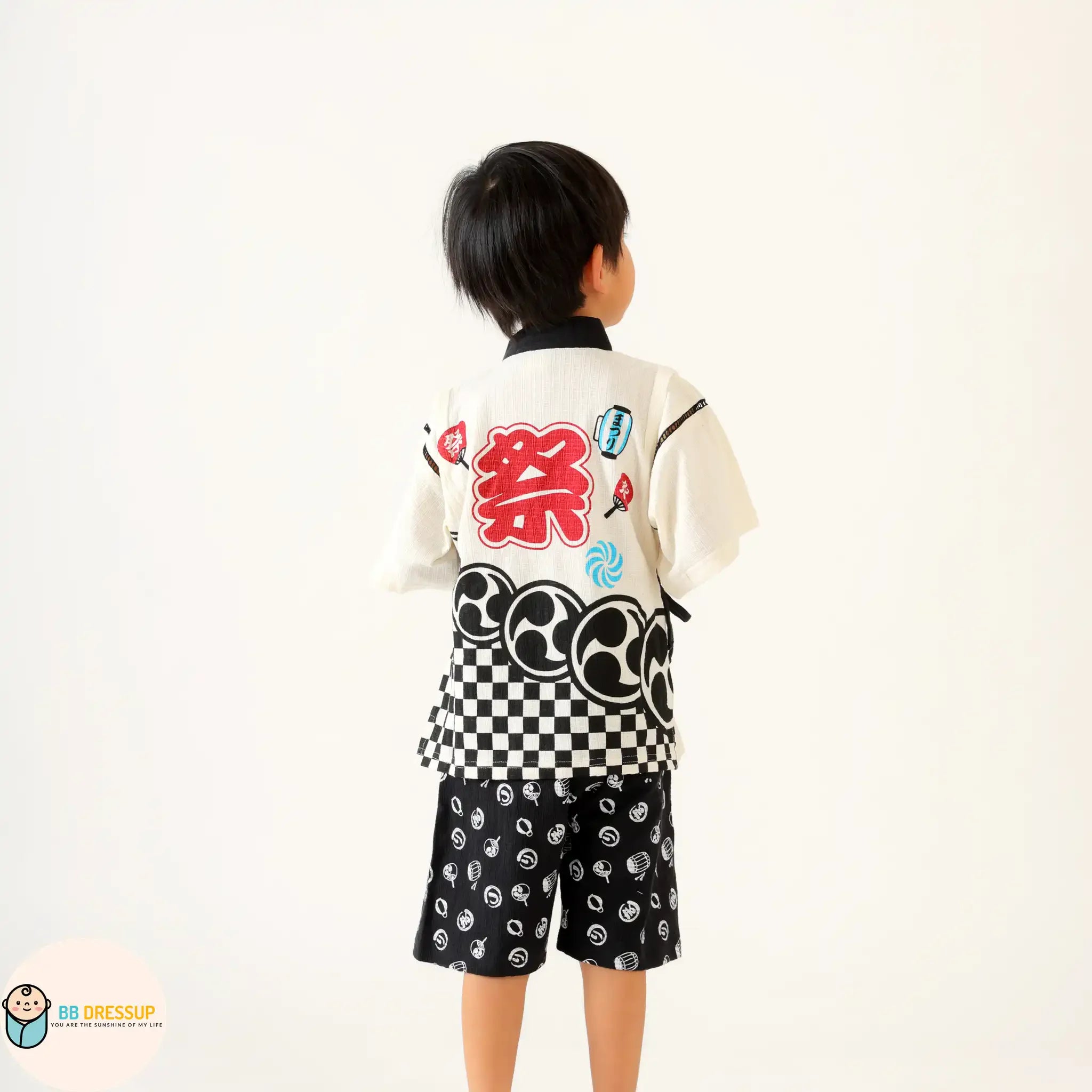 [現貨] 日本直送 Aenak 童裝黑色日本祭和服浴衣套裝 (100-120cm) - BB Dressup