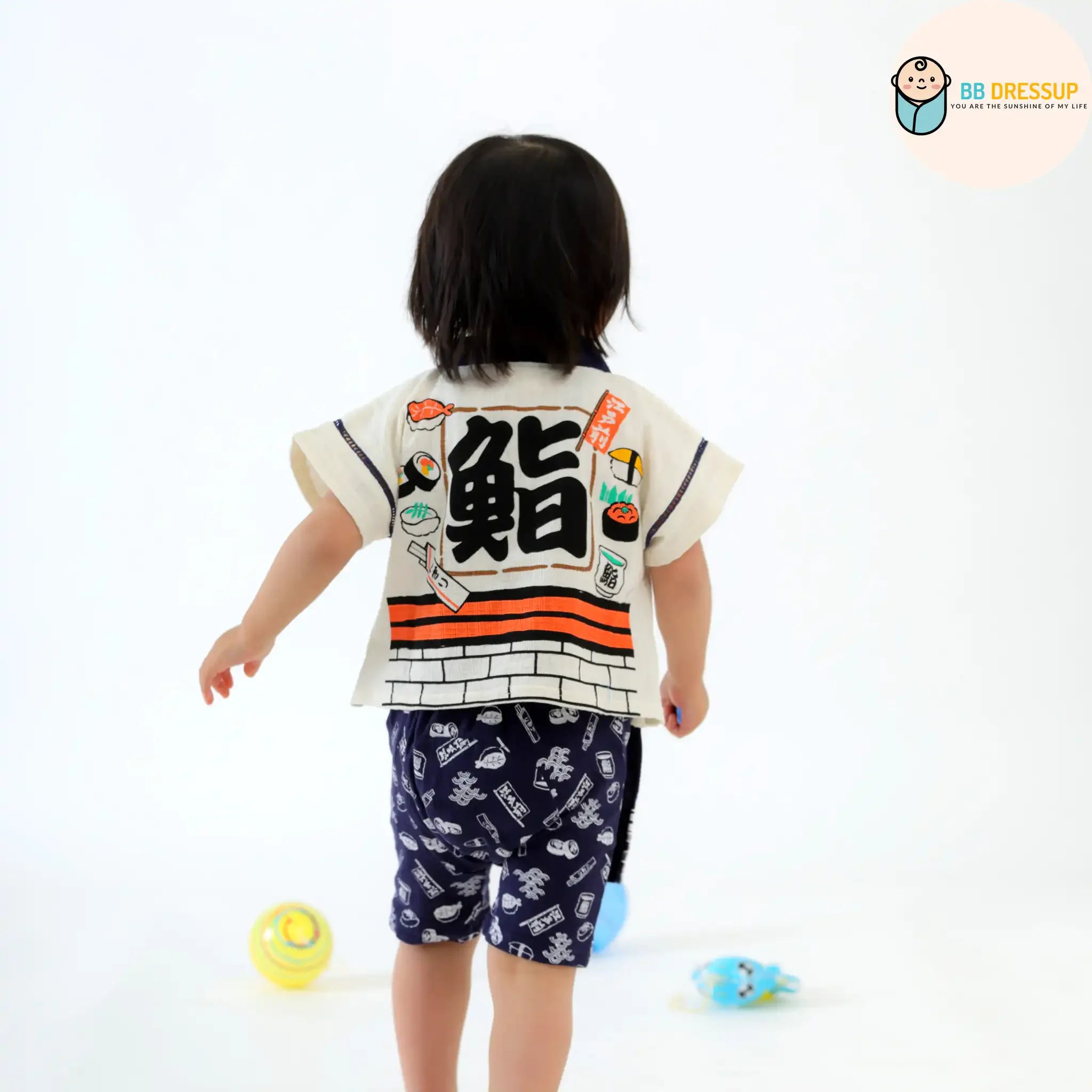 [現貨] 日本直送 Aenak 嬰兒藍色日本祭和服浴衣BB衫套裝 (80-90cm) - BB Dressup