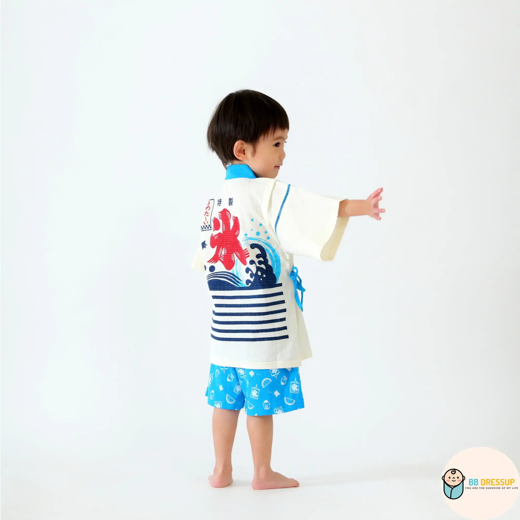 [現貨] 日本直送 Aenak 童裝粉藍色冰紋和服浴衣BB衫套裝 (100-120cm) - BB Dressup