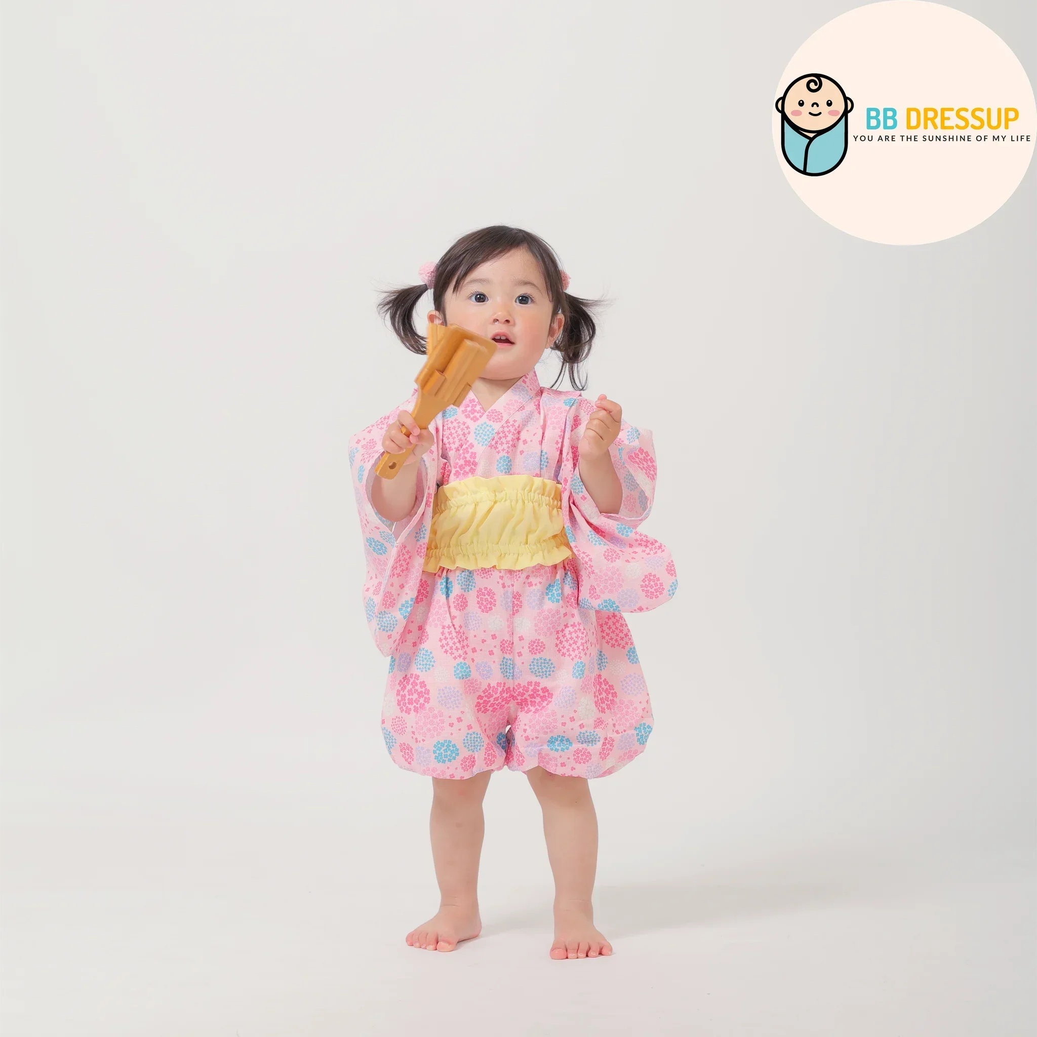 [現貨] 日本直送 Aenak 嬰兒深紅色繡花球日本和服浴衣連腰帶套裝 (80-100cm) - BB Dressup