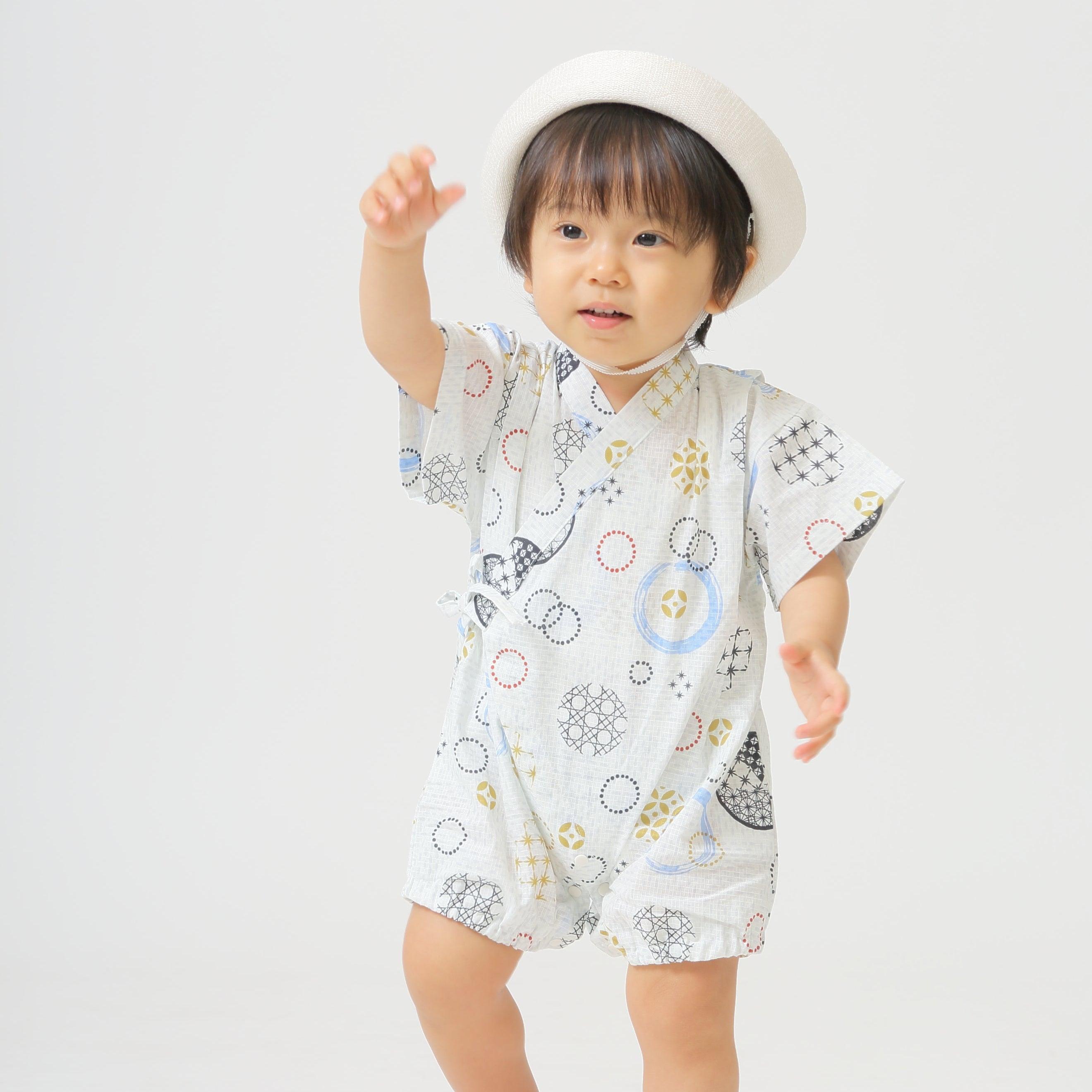 [現貨] 日本直送 Aenak 嬰兒白色Kiriko Maru日本和服浴衣連身衣 - BB Dressup