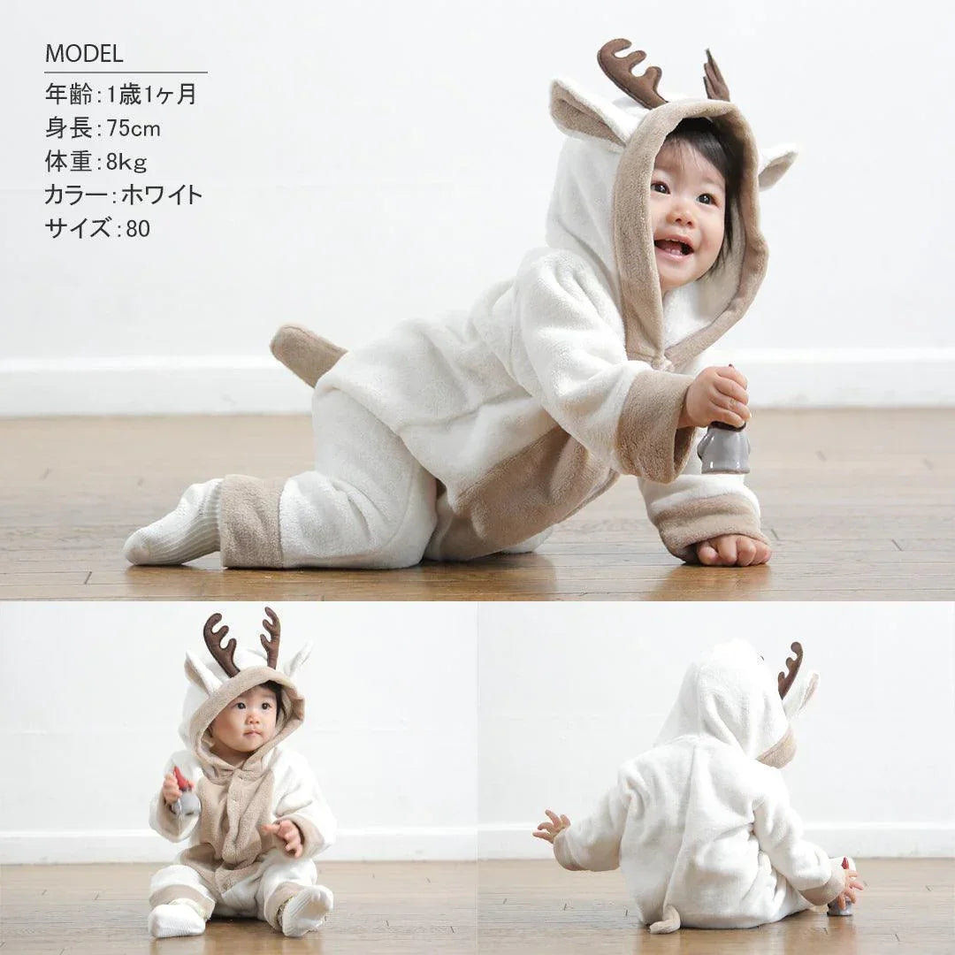 [現貨] 日本直送Aenak 初生嬰兒白色鹿仔造型連身衣 (60-90cm) - BB Dressup