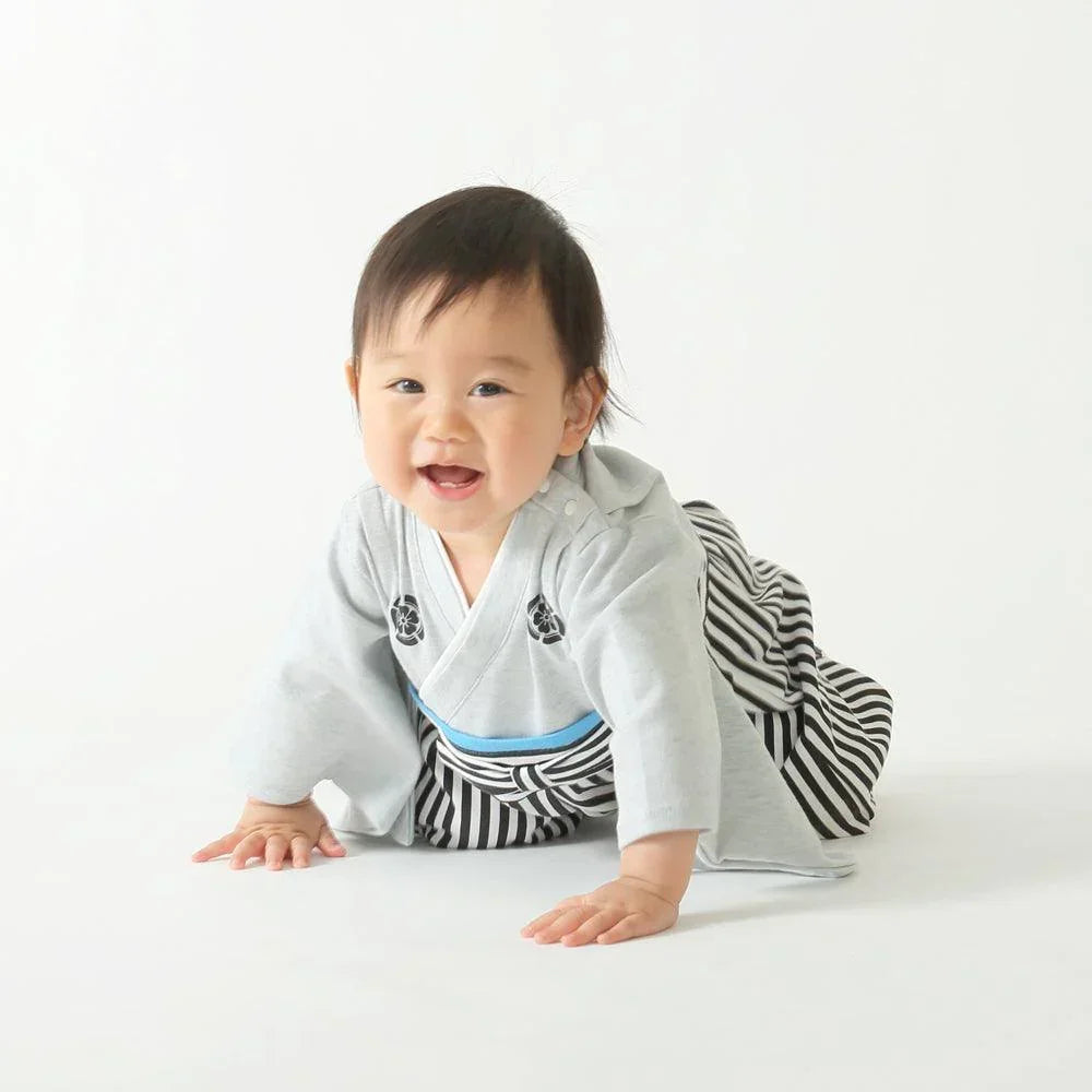 [現貨] 日本直送 Aenak 男童裝 灰色HAKAMA 日本和服嬰兒連身衣 (90cm) - BB Dressup