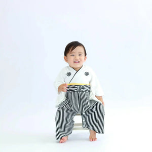 [現貨] 日本直送 Aenak 男童裝 白色HAKAMA 日本和服嬰兒連身衣 (60-90cm) - BB Dressup
