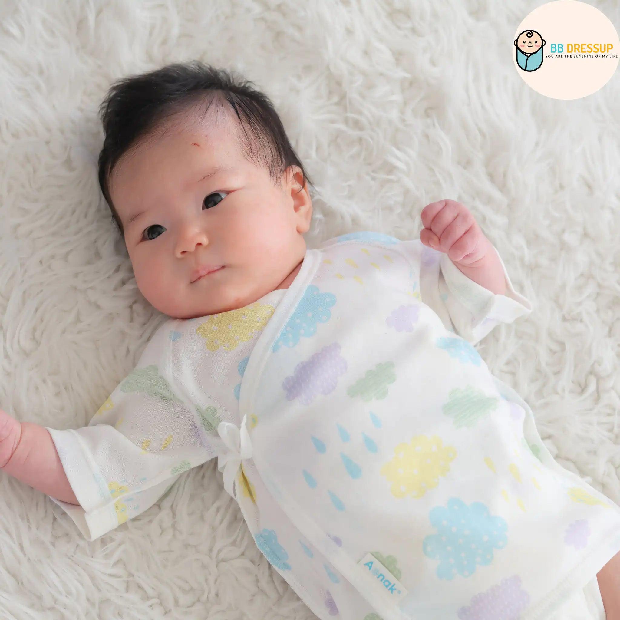 [現貨] 日本製 Aenak 初生嬰兒 雲彩圖案 100%全棉短袖內衣/BB衫 - BB Dressup