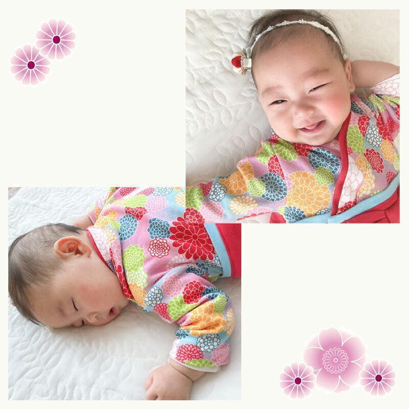 [現貨] 日本直送 Aenak 紅色菊花圖案 日本和服嬰兒連身衣 (50~70cm) - BB Dressup