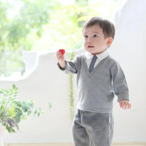 [現貨] 日本直送 Aenak 初生嬰兒 灰色V領恤衫/西褲套裝 (80-120cm) - BB Dressup