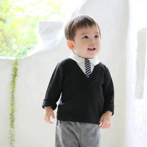 [現貨] 日本直送 Aenak 初生嬰兒 黑色V領恤衫/西褲套裝 (80-110cm) - BB Dressup