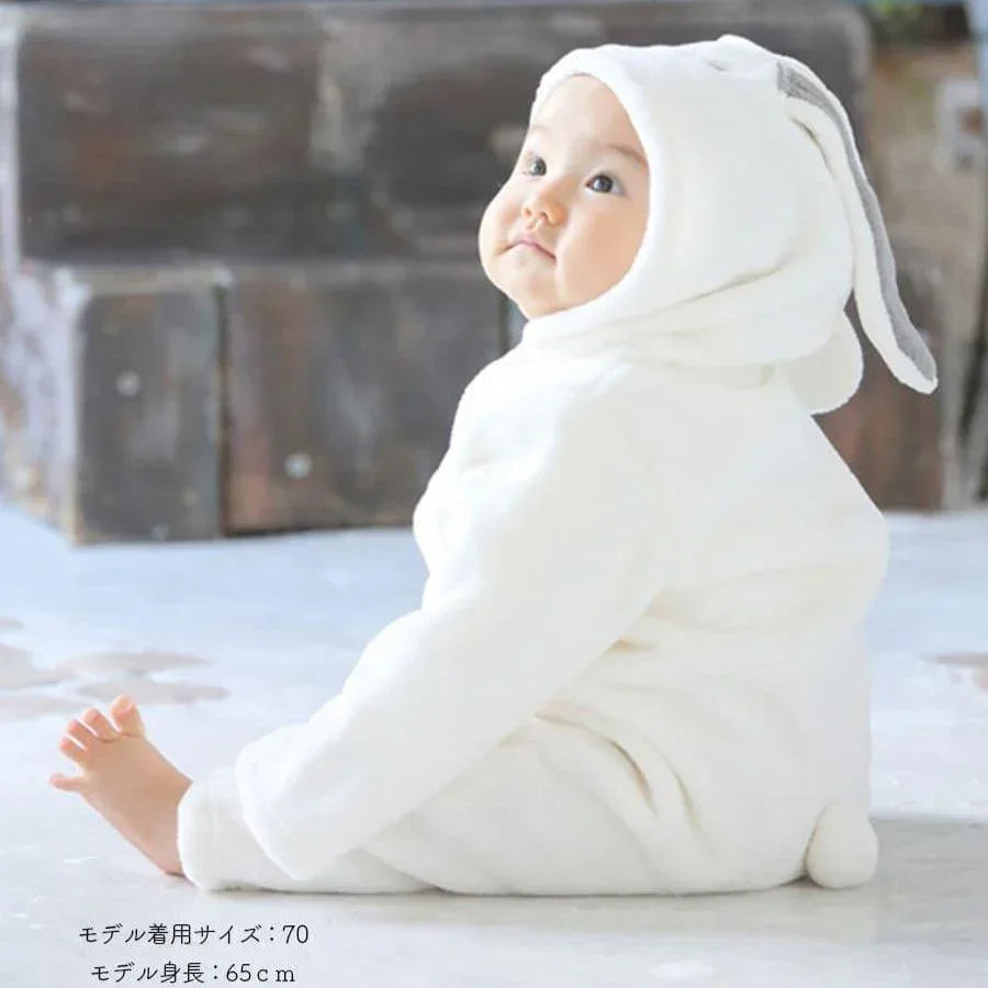 [現貨] 日本直送 Aenak 初生嬰兒 白色兔仔造型長袖連身衣 (60-90cm) - BB Dressup