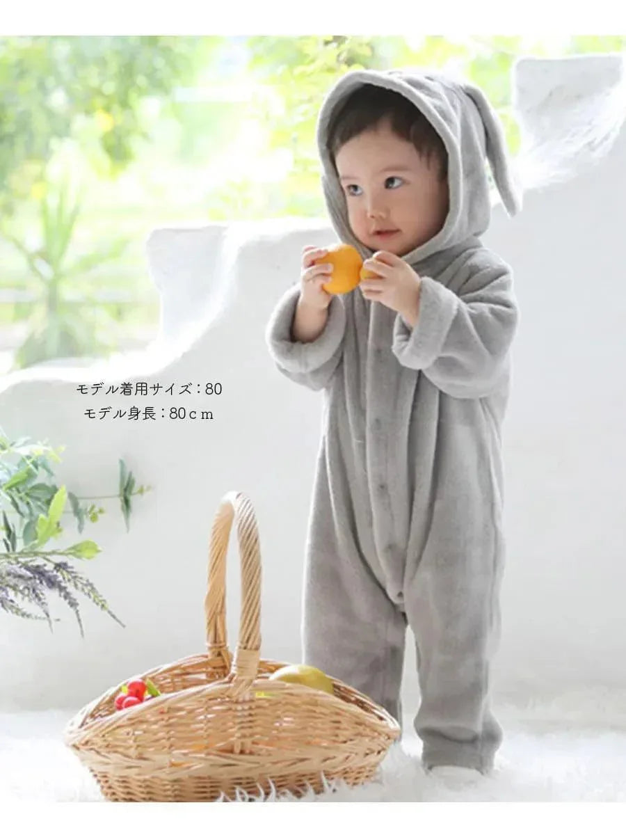 [現貨] 日本直送 Aenak 初生嬰兒 灰色兔仔造型長袖連身衣 (60-90cm) - BB Dressup