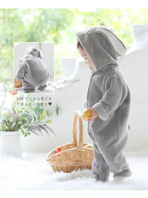[現貨] 日本直送 Aenak 初生嬰兒 灰色兔仔造型長袖連身衣 (60-90cm) - BB Dressup