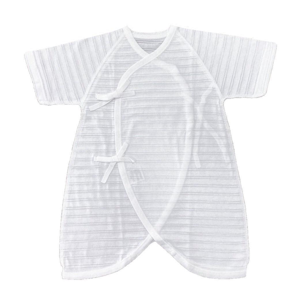 [現貨] 日本製岩下株式會社初生嬰兒純白橫間連身衣/蝴蝶衣 - BB Dressup