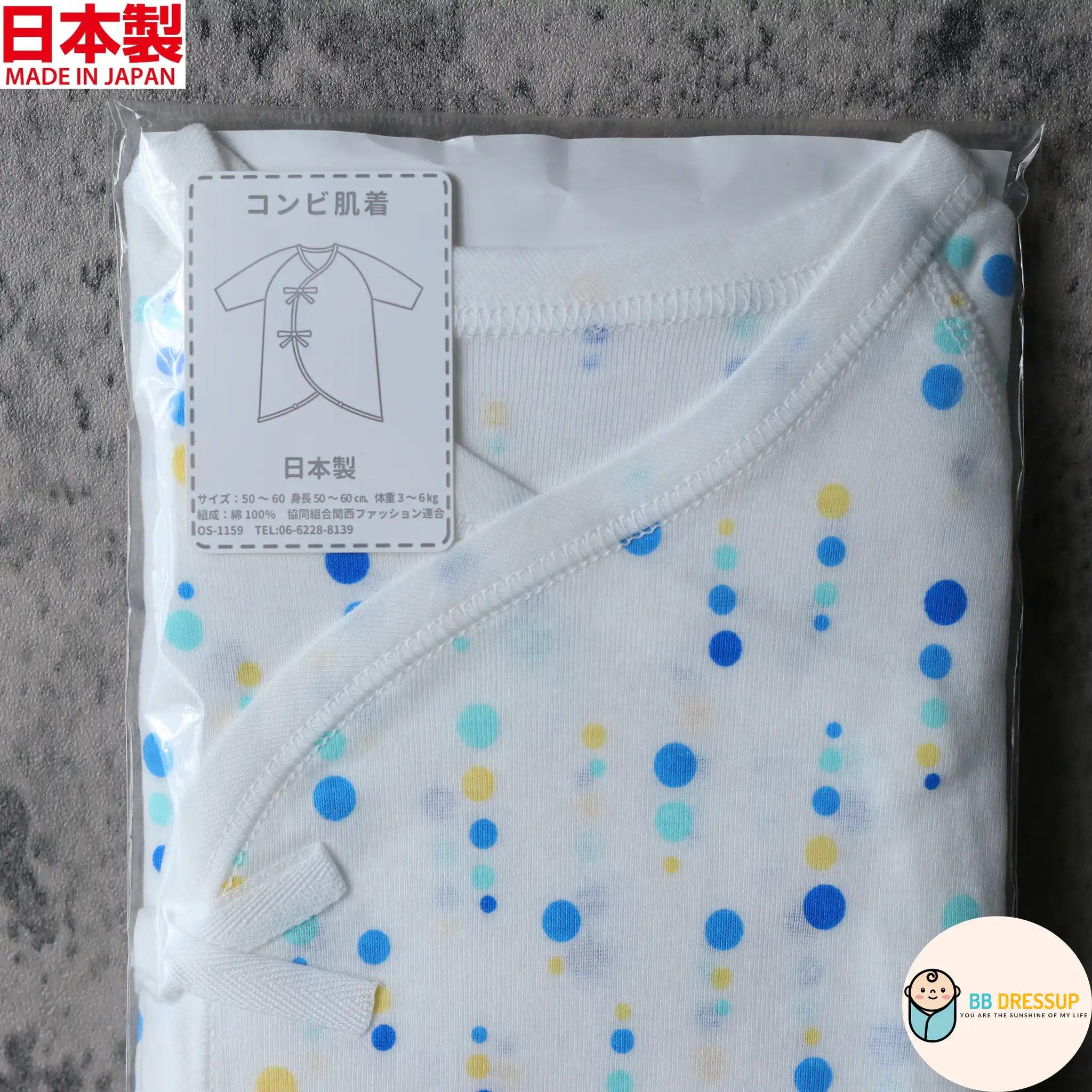 [現貨] 日本製岩下株式會社初生嬰兒全棉藍色㘣點連身衣/蝴蝶衣 - BB Dressup