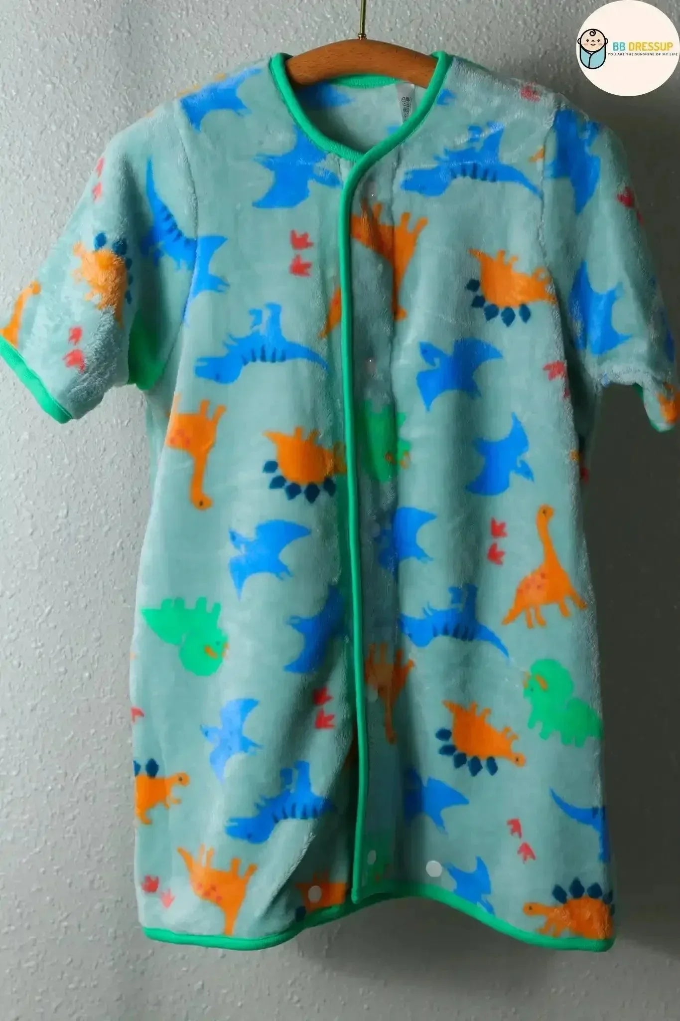 [現貨] 日本直送東商店 嬰兒綠色恐龍MF抓絨短袖睡衣/居家服 (90-120cm) - BB Dressup