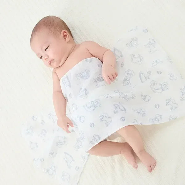 [現貨] 日本直送Combi Mini初生嬰兒100%純棉藍色熊仔洗澡紗巾 (兩件裝) - BB Dressup