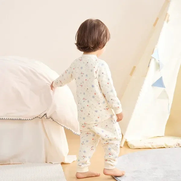 [現貨] 日本直送Combi Mini嬰兒雪人雙層全棉長袖睡衣/居家服套裝 (80-110cm) - BB Dressup