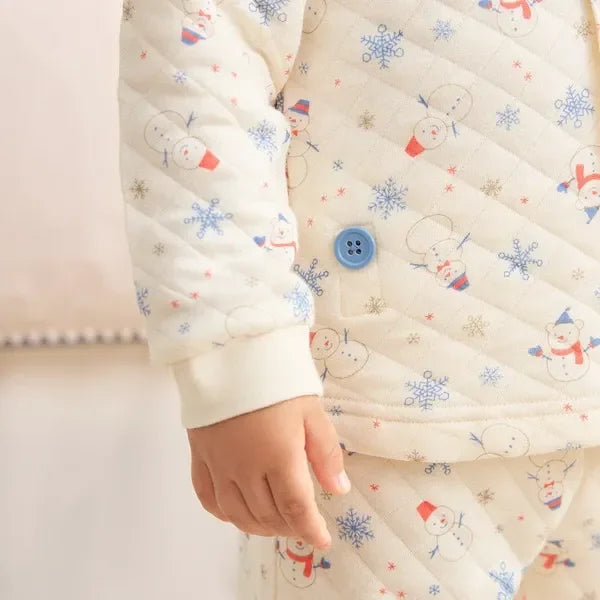 [現貨] 日本直送Combi Mini嬰兒雪人雙層全棉長袖睡衣/居家服套裝 (80-110cm) - BB Dressup
