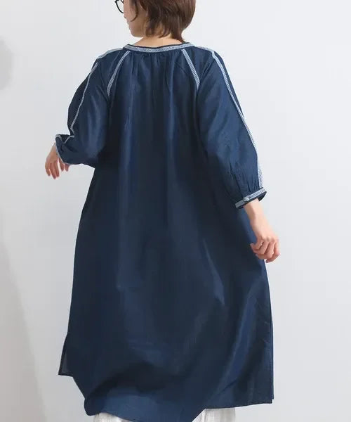 [現貨] 日本直送 En avant 成人深藍蕾絲拼接 抓褶連身裙 - BB Dressup