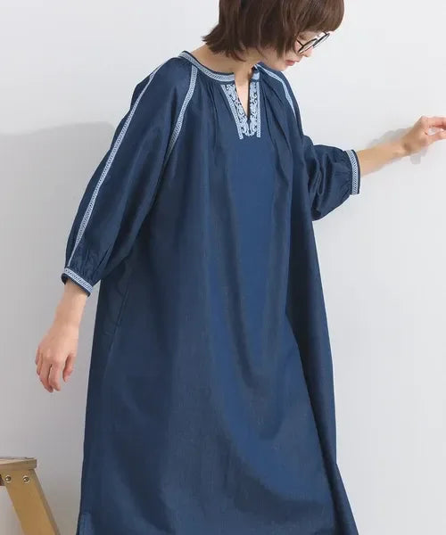 [現貨] 日本直送 En avant 成人深藍蕾絲拼接 抓褶連身裙 - BB Dressup