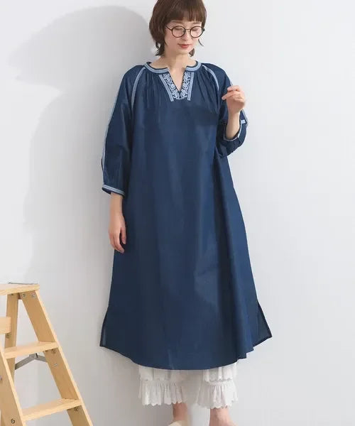 [現貨] 日本直送 En avant 成人深藍蕾絲拼接 抓褶連身裙 - BB Dressup