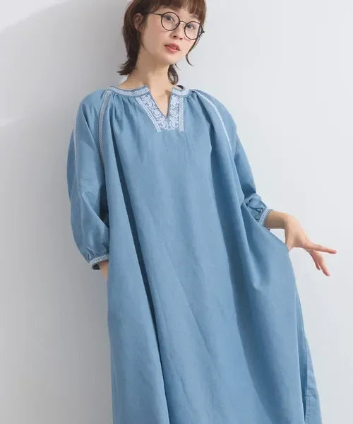 [現貨] 日本直送 En avant 成人淺藍蕾絲拼接 抓褶連身裙 - BB Dressup
