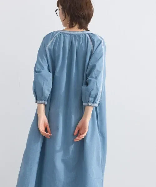 [現貨] 日本直送 En avant 成人淺藍蕾絲拼接 抓褶連身裙 - BB Dressup