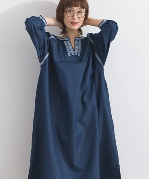 [現貨] 日本直送 En avant 成人深藍蕾絲拼接 抓褶連身裙 - BB Dressup
