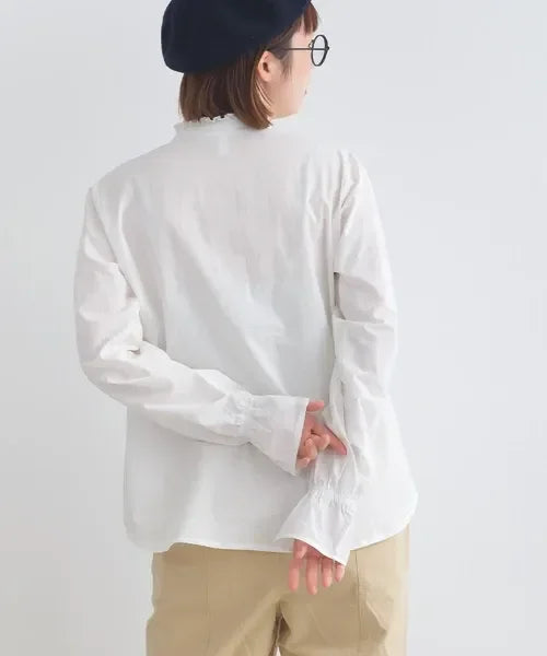 [現貨] 日本直送 En avant 成人白色荷葉邊領褶皺棉布襯衫 - BB Dressup