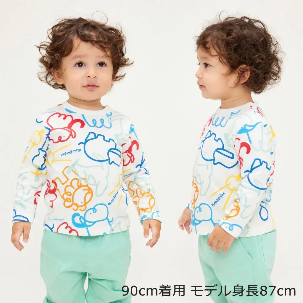 [現貨] 日本製丸高衣料 童裝白色動物圖案長袖T恤 (120cm) - BB Dressup