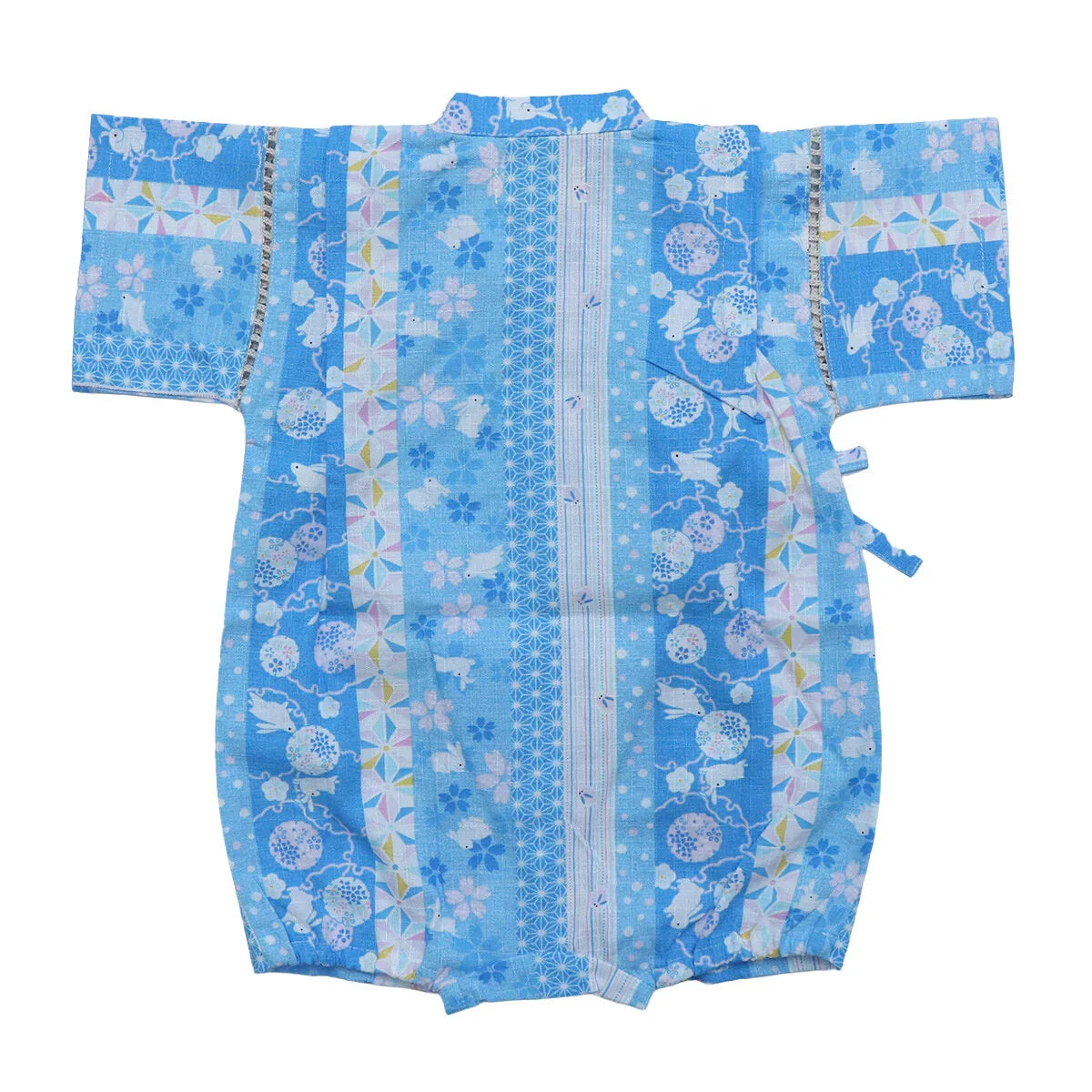 [現貨] 日本直送 東商店嬰兒粉藍色兔仔條紋日本和服浴衣包屁衣/連身衣 (70-80cm) - BB Dressup